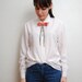 vintage 1990s / white blouse / floral collar / embroidery / over size / simple / shirt / S-M