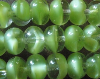 vintage Glass Beads (12) German Kiwi Givre Glass Beads