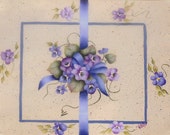 Spring Violets and Ribbon Matted Picture Handpainted