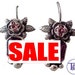 SALE Frida earrings, leaves with flower and blue glass.