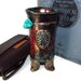 Ceramics and Pottery Pen Holder or Reed Diffuser Jar - Raku Copper Turquoise Ceramic - Turquoise Nugget and Dichroic Bead Adorned