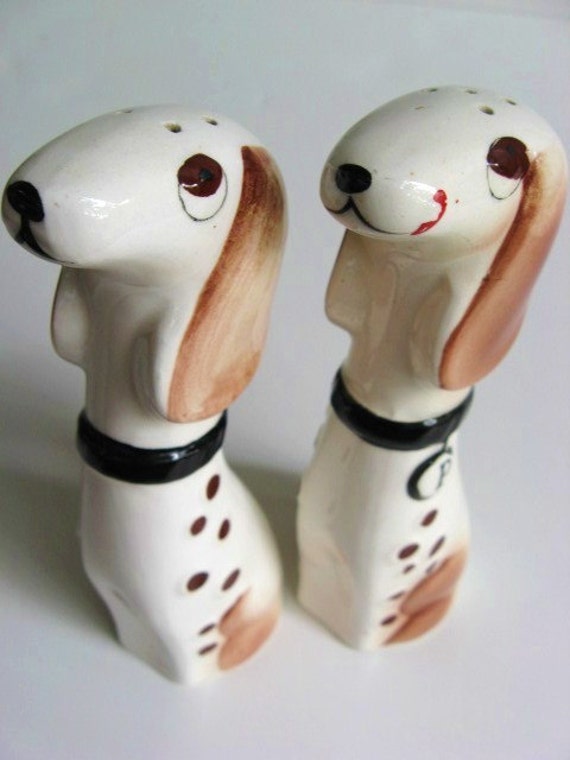 TALL Spotted DOG Salt and Pepper SHAKERS Vintage Mid Century
