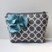 Zipper Pouch Cosmetic Bag - Pewter Circles with Cadet Blue Flowers