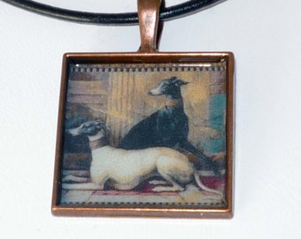Altered Art Tapestry Greyhound Dogs Pendant Necklace
