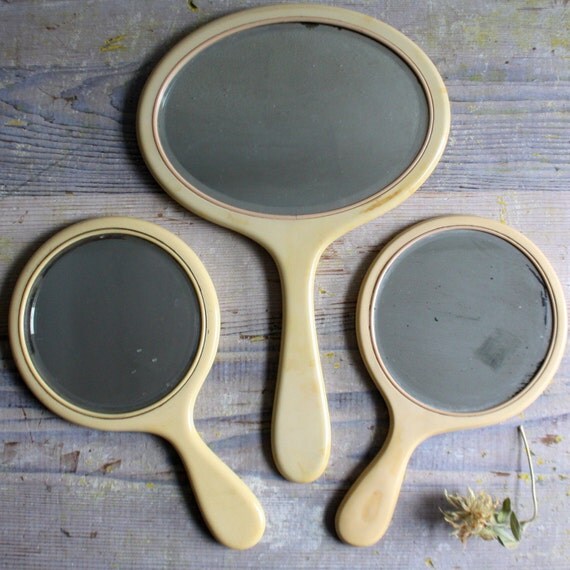 Vintage Celluloid Hand Mirror Set
