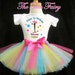Bright Rainbow first 1st Birthday girl shirt & tutu outfit set name Personalized