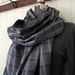 Selvedge grey stripe plaid scarf, cotton - extra long - eco vintage fabric - last one