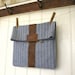 Recycled herringbone denim leather utility pouch, clutch, iPad case - eco vintage fabric