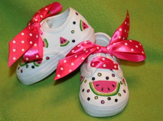 Girl's Custom Painted Tennis Shoes WATERMELON SLICES Any