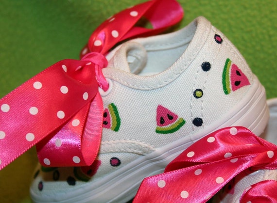 Girl's Custom Painted Tennis Shoes WATERMELON SLICES Any