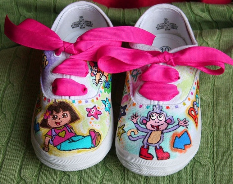 DORA BOOTS INSPIRED Girl�s Custom Painted Tennis by paintmama