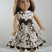 American Girl Doll Dress Rick Rack Collection Brown and White Flowers with Matching Hair Bow and FREE Hanger