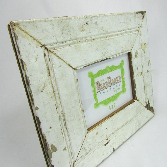 Reclaimed wood picture frame antique white beadboard 4x6