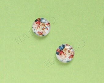 Sale - 10pcs handmade floweres clear glass dome cabochons 12mm (12-91211)