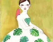 Monstera Girl Deluxe Edition Print  of original watercolor