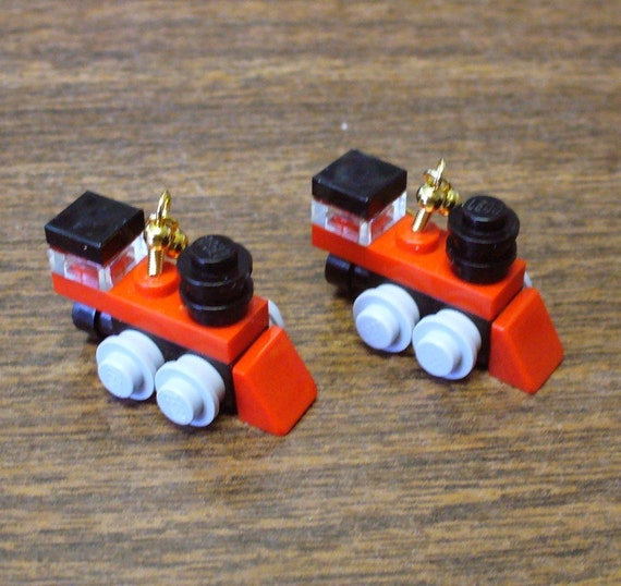 LEGO Mini Train Engine Dangle Earrings by FoldedFancy on Etsy