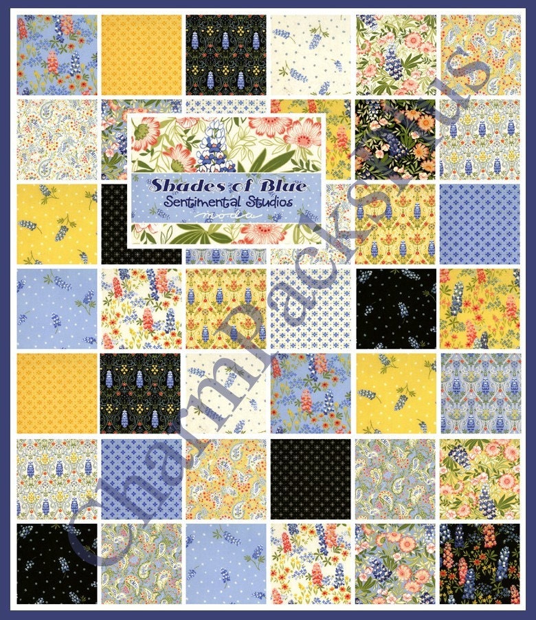 SHADES OF BLUE Moda Charm Pack Quilt Fabric Squares Kit
