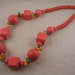 HUGE Neon Pink Fruit Wood Bead Necklace 1980s Retro FREE USA SHIPPING
