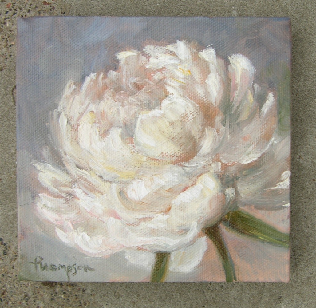 White Peony Flower small original oil painting