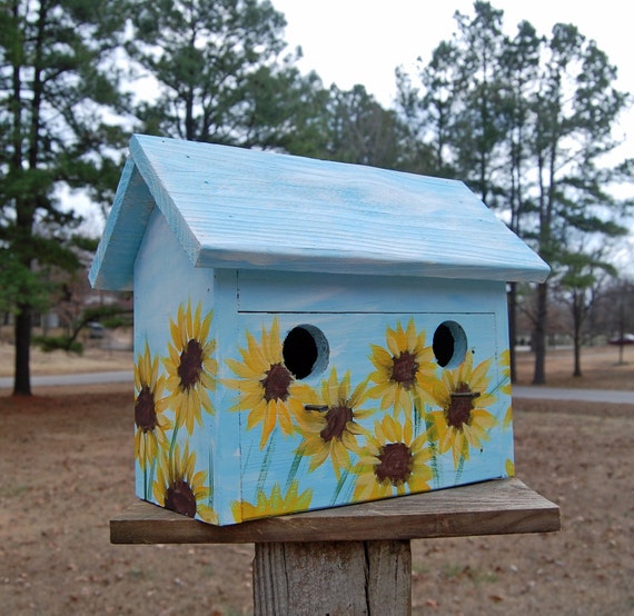 Sunflower Birdhouse Rustic Birdhouse sunflowers