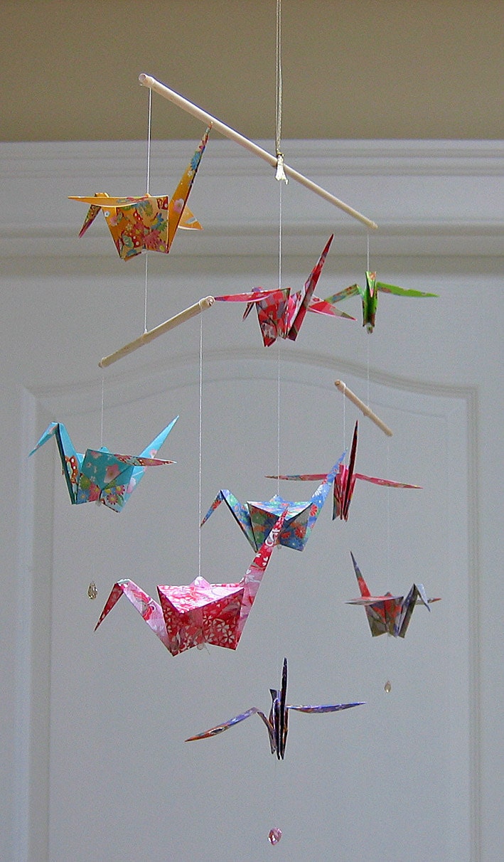 Origami Crane Mobile 9 Large Floral Print Cranes