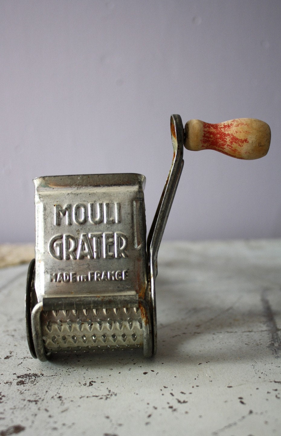 vintage. french. metal. cheese grater. antique. kitchen.