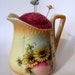 Needle Felted Pin Cushion in Vintage Flowered Ceramic Pitcher