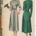 1940s Simplicity 2619 Unique Neckline Dress Sewing Pattern Vintage Size 14 Cuff Sleeves Front Pleats UNCUT