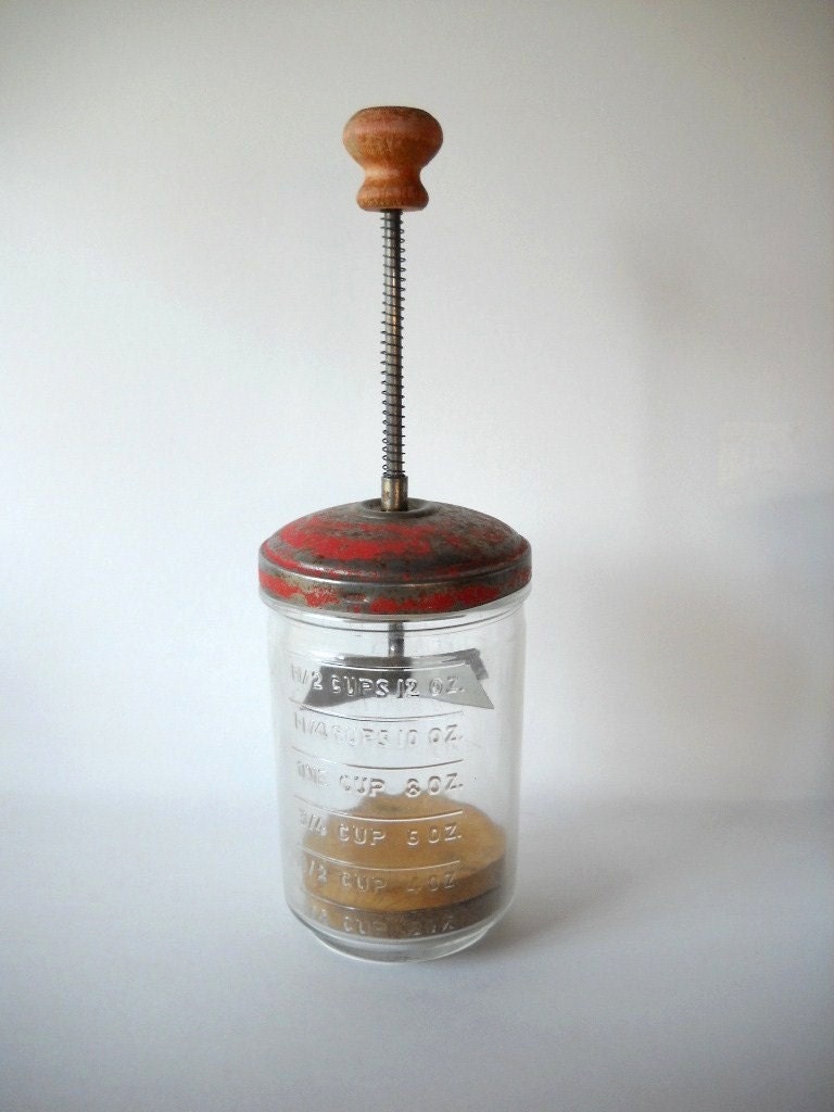 Antique Nut Chopper Red Metal And Glas