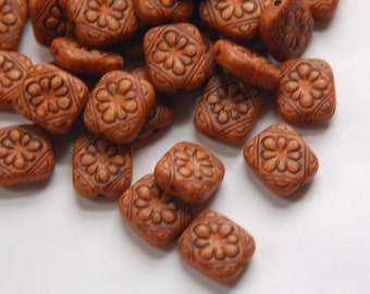 Vintage Style Antiqued Brown Etched Tablet Beads bds380J