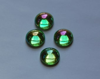 Vintage West German AB Green Domed Cabochons 13mm (4) cab396A