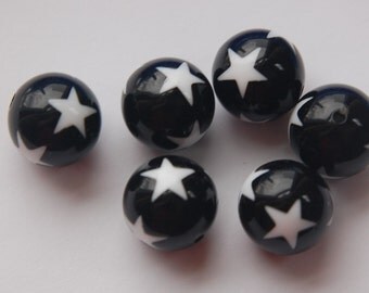 Vintage Black with White Star Beads 12mm bds915F