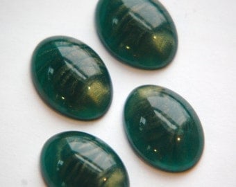 Vintage Lucite Teal Cabochons with Metallic Gold Swirls cab766B