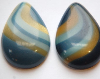 Vintage Blue Gold Pearl Swirl Lucite Teardrop Cabochons cab767