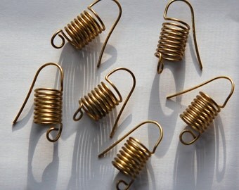 Raw Brass Short Coil Ear Wires Findings (6) fnd013D