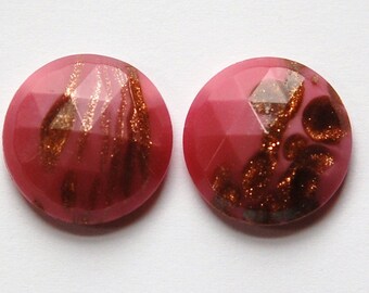 Vintage Pink Faceted Glass with Goldstone 18mm cab780B