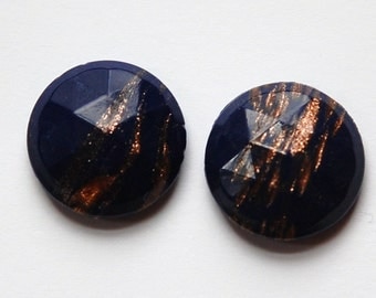 Vintage Dark Blue Faceted Glass with Goldstone 18mm cab780C