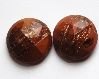 Vintage Copper Colored Faceted Glass with Goldstone 18mm cab780D