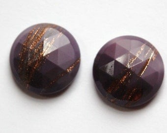 Vintage Plum Purple Faceted Glass with Goldstone 18mm cab780E