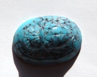 Vintage Turquoise Matrix Scarab Glass Cabochon cab319G