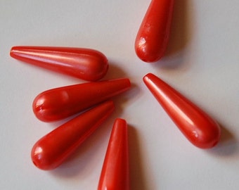 Vintage Acrylic Metalic Orange Moonglow Teardrop Beads lg bds095