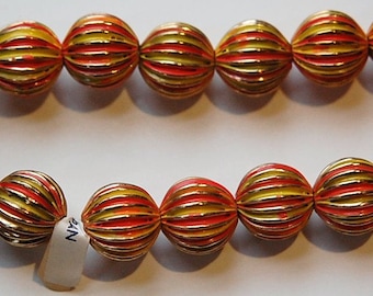 Vintage Brass Melon Beads Painted Orange Yellow Japan bds999C