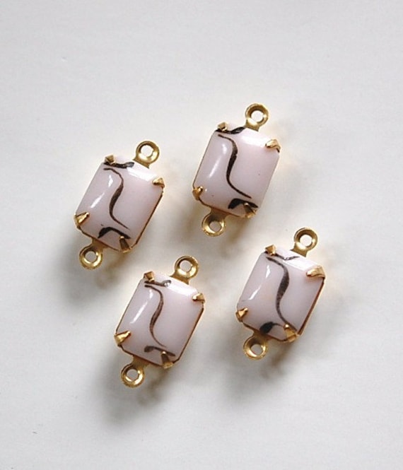 Vintage Opaque Pink Stones With Black 2 Loop Brass Setting