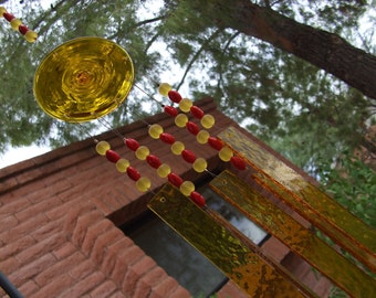 Yellow Red Stained Glass Windchime Suncatcher