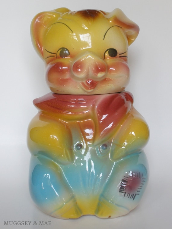 American Bisque Vintage Cookie Jar // Boy Pig with Patch on