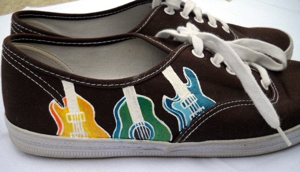 Hand painted guitar shoes by Marleed on Etsy