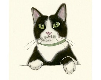 Tuxedo Cat Art Print - Velvet Paws - 4 X 6 PRINT - 4 for 3 SALE