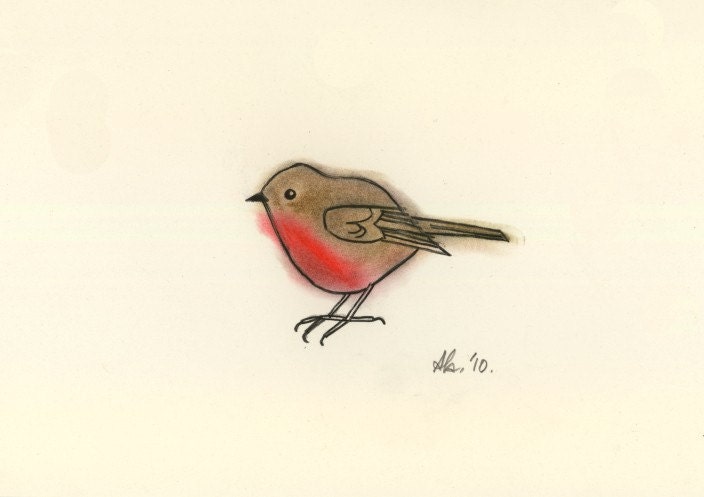 Little Robin Red Breast Original drawing charcoal and pastel