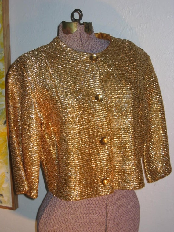 Glitzy Gold Metallic Bolero Women's Jacket by vintagestew on Etsy