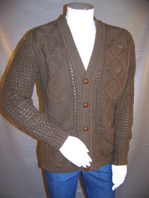 Vintage 80s Mens Brown Cable Knit Wool by thevintagebungalow